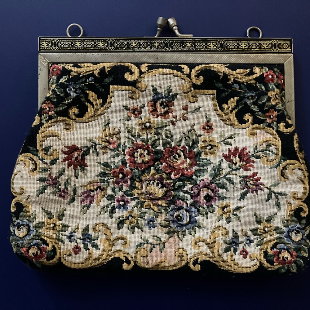 Vintage 1950s Floral Tapestry Clutch